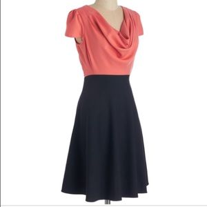 Beautiful Coral and black cowl neck dress.